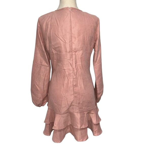SHEIN Solid Pink Ruffle Wrap Dress Long Balloon Sleeves V-Neck Layers Size XL - Picture 9 of 11